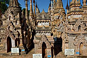 Rows of stupas in the Kakku (Kekku) Pagoda complex. The complex was kept hidden from the rest of the world until 2002 when it was opened to foreigners. Shan State, Burma (Myanmar). 